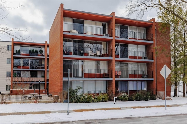 view of snow covered building