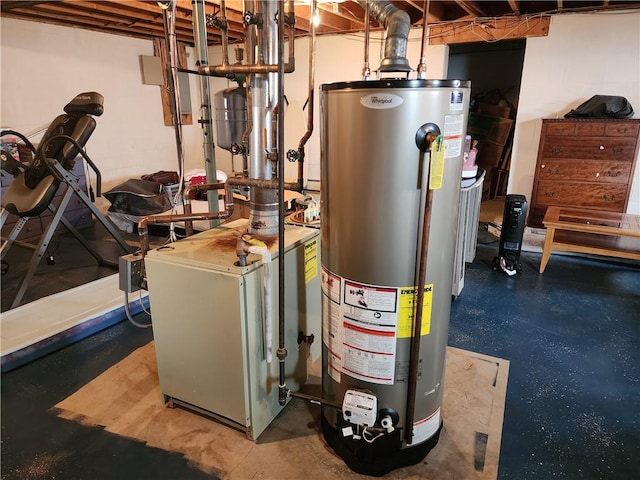 utilities with gas water heater and a heating unit