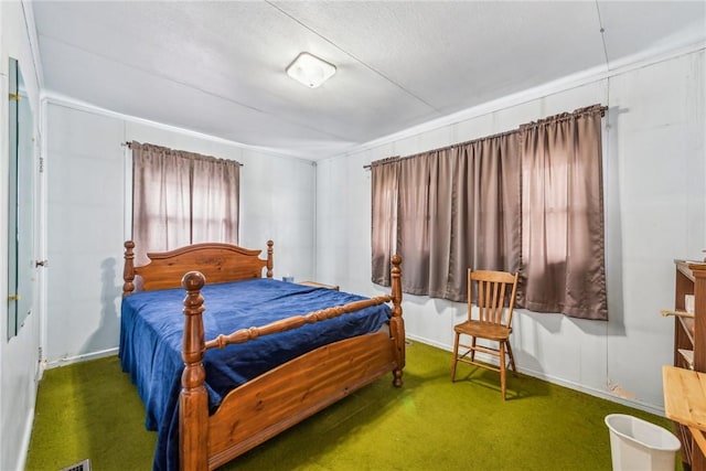 bedroom with dark carpet