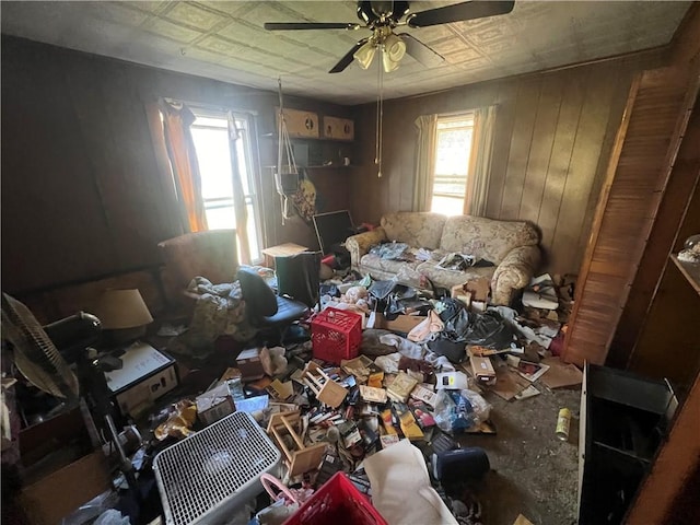 miscellaneous room with an ornate ceiling, plenty of natural light, and ceiling fan