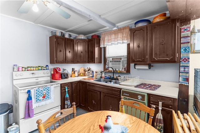 1496 Methodist Rd, Salem Twp Mer, PA 16125 - kitchen with electric range, a sink, light countertops, dark brown cabinets, and cooling unit