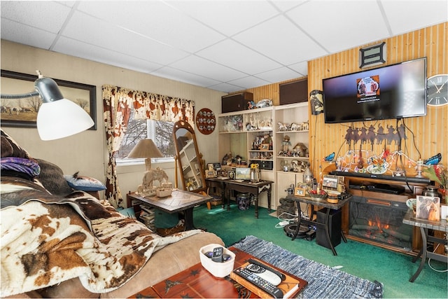 1496 Methodist Rd, Salem Twp Mer, PA 16125 - carpeted living area with a paneled ceiling and wood walls