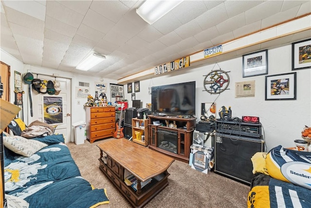 living room with carpet floors