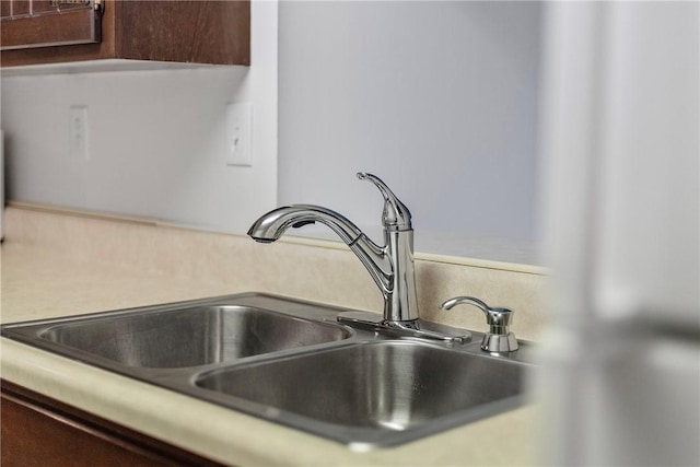 details featuring dark brown cabinets and a sink