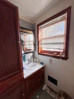 bathroom featuring vanity, visible vents, and a healthy amount of sunlight