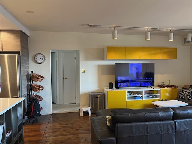 living area with dark wood-type flooring