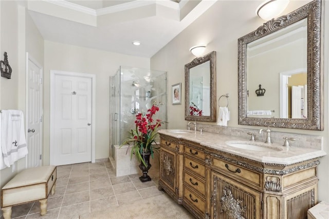 2001 Old Orchard Pl, Adams Twp, PA 15044 - full bathroom with double vanity, tile patterned floors, a sink, and a stall shower