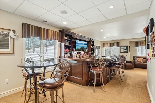 2001 Old Orchard Pl, Adams Twp, PA 15044 - bar with baseboards, bar, light carpet, and a paneled ceiling