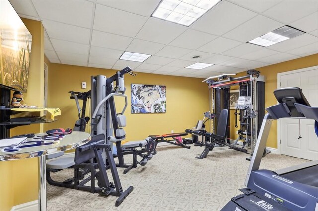 2001 Old Orchard Pl, Adams Twp, PA 15044 - workout room with carpet flooring, baseboards, visible vents, and a drop ceiling