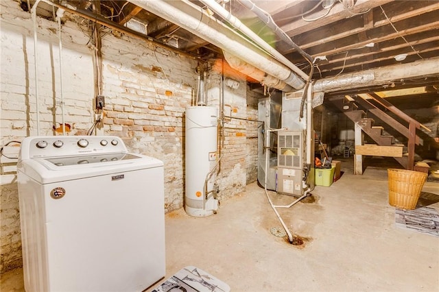 unfinished below grade area with washer / dryer, water heater, and heating unit