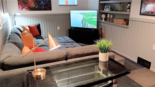 living room with wainscoting