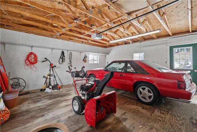 garage with a garage door opener