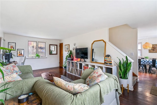 living area with dark wood-type flooring