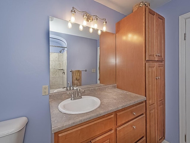 full bathroom featuring toilet, a closet, and vanity