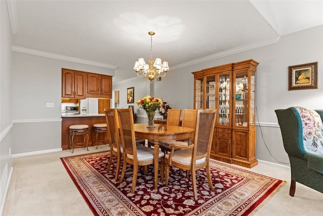 1143 Links Way W, Deer, PA 15044 - dining area with a chandelier, ornamental molding, light colored carpet, and baseboards