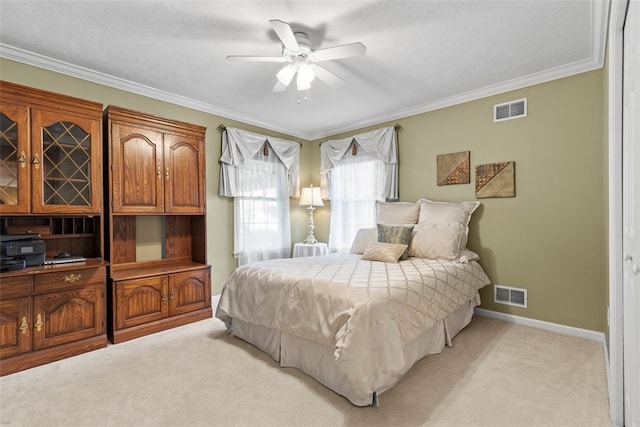 1143 Links Way W, Deer, PA 15044 - bedroom featuring light carpet, ornamental molding, baseboards, and a ceiling fan