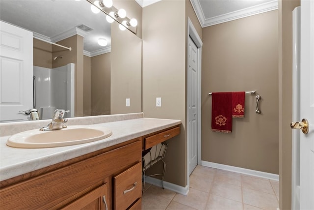 1143 Links Way W, Deer, PA 15044 - full bath with ornamental molding, a shower, vanity, tile patterned flooring, and baseboards