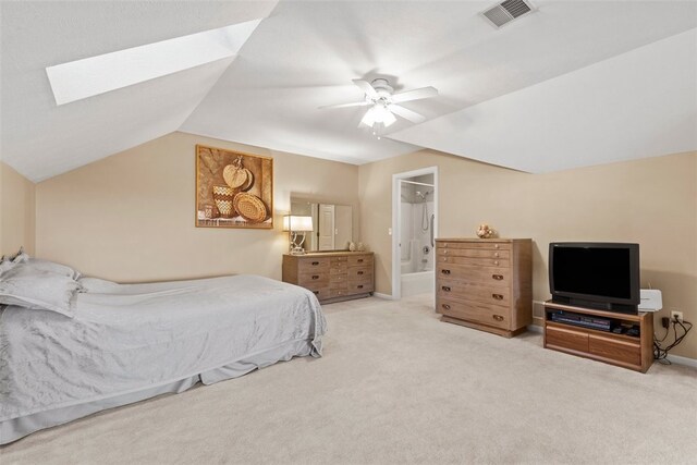 1143 Links Way W, Deer, PA 15044 - carpeted bedroom with lofted ceiling, a ceiling fan, a skylight, baseboards, and connected bathroom