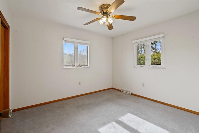 spare room featuring carpet flooring, a wealth of natural light, and baseboards