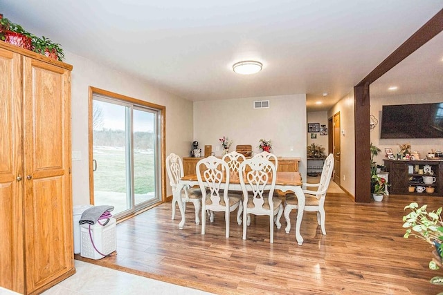 dining room featuring visible vents and wood finished floors