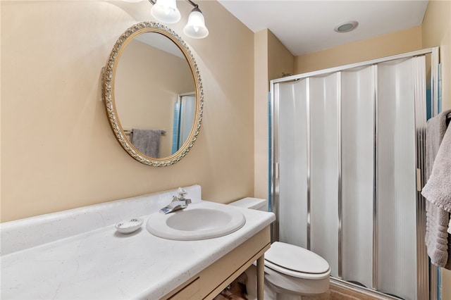 full bathroom featuring a sink, a shower stall, and toilet