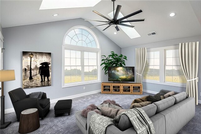 115 White Fox Ct Unit 33, North Sewickley Twp, PA 16117 - living area featuring a skylight, carpet floors, a ceiling fan, baseboards, and recessed lighting