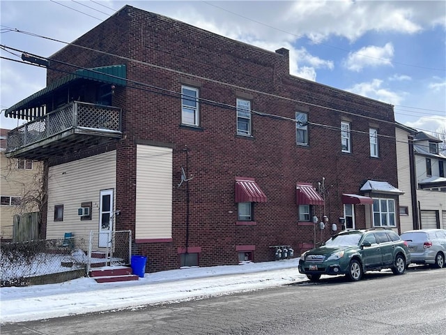 view of snow covered building