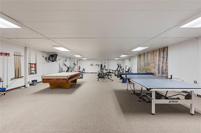 playroom with a paneled ceiling