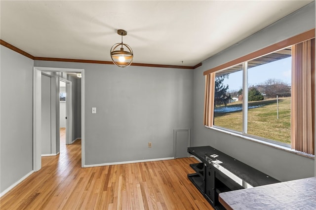 empty room featuring light wood-style floors, plenty of natural light, and baseboards