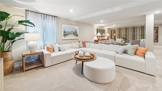 living room with recessed lighting