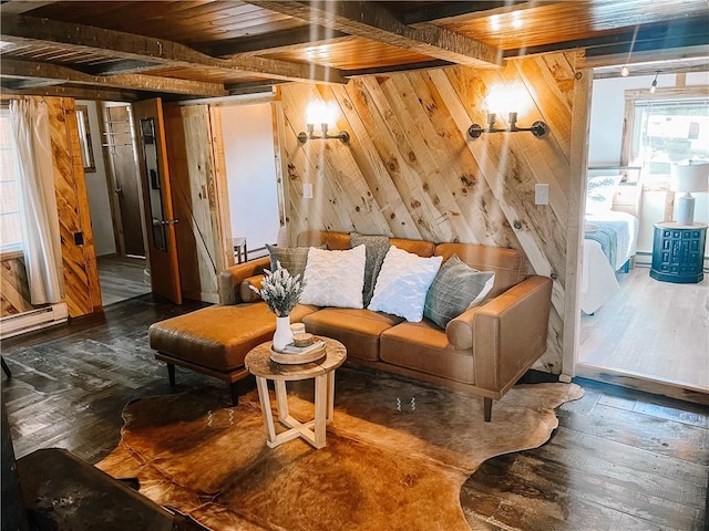 1958 Church Hill Rd, North-Other Area, PA 16351 - living area with wood ceiling, wooden walls, and dark wood-style flooring