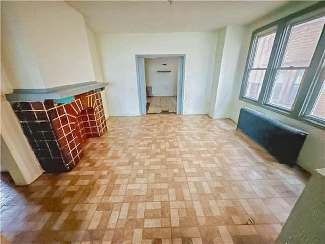 interior space featuring brick floor