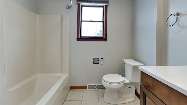 full bath with visible vents, baseboards, toilet, tile patterned flooring, and vanity