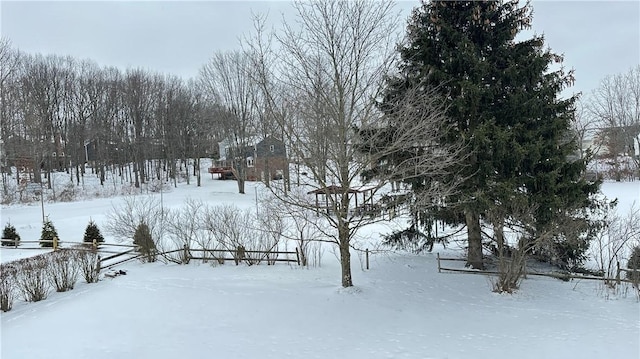 view of yard covered in snow