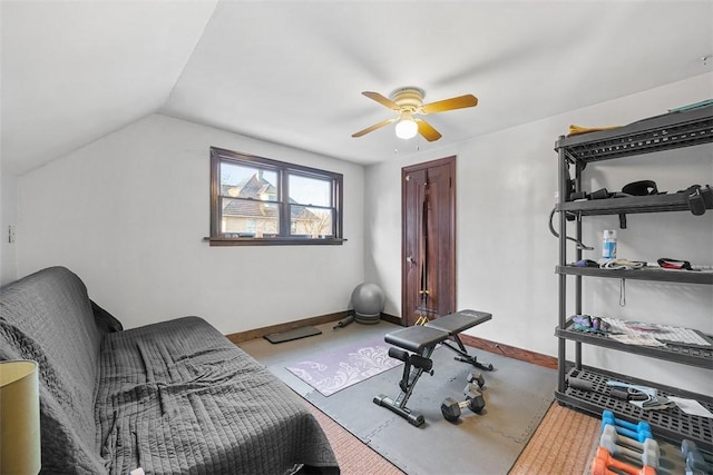 820 Mcdonald St, Sewickley, PA 15143 - exercise area featuring ceiling fan and lofted ceiling