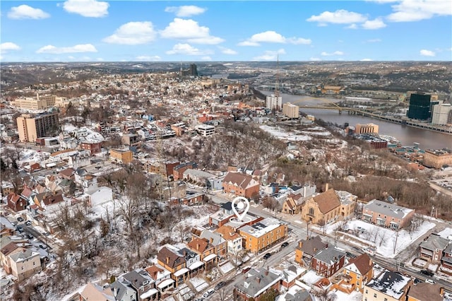 aerial view with a water view