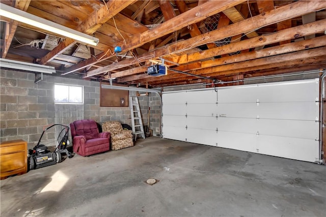 garage with a garage door opener