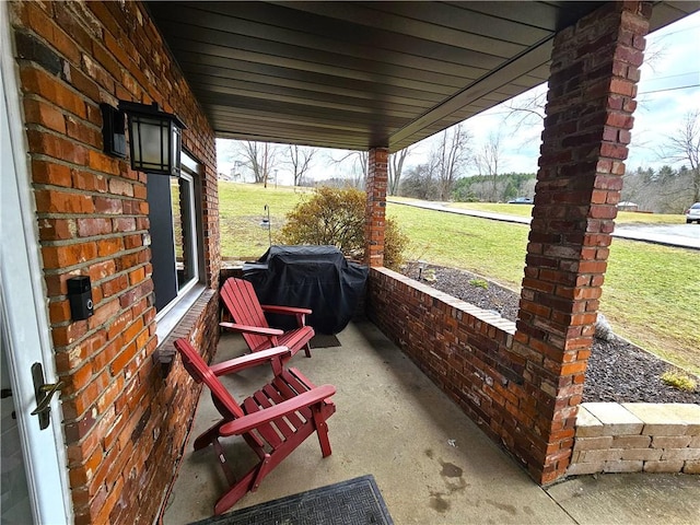 view of patio with a porch and area for grilling