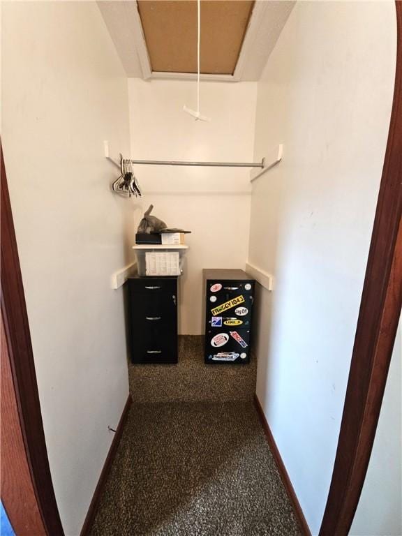 walk in closet featuring attic access