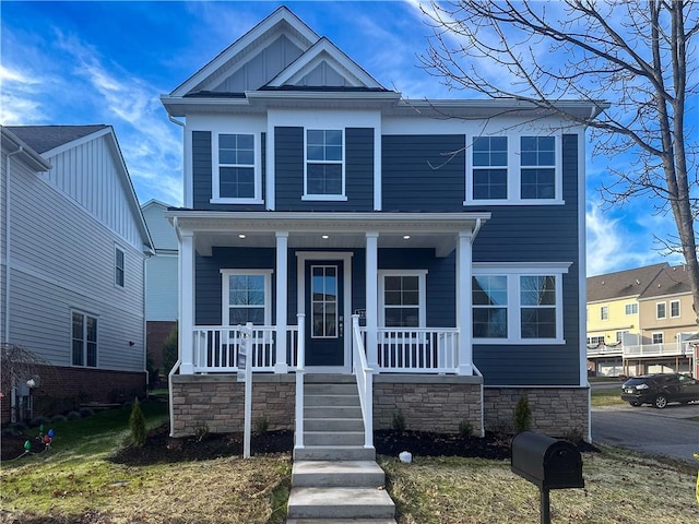 view of front of property with a porch and board and batten siding