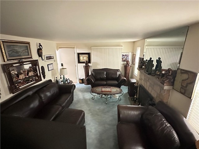 living area featuring carpet