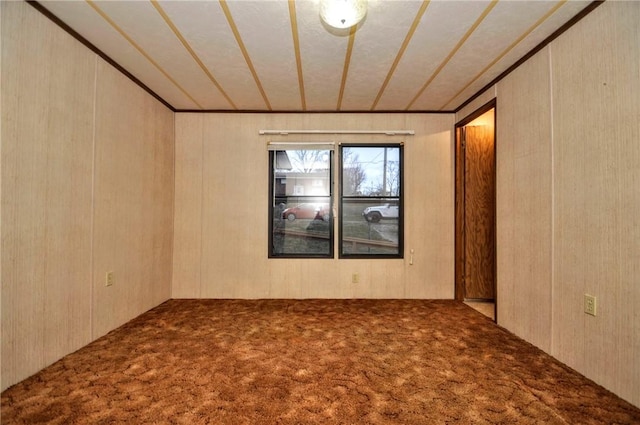 spare room featuring carpet floors and lofted ceiling