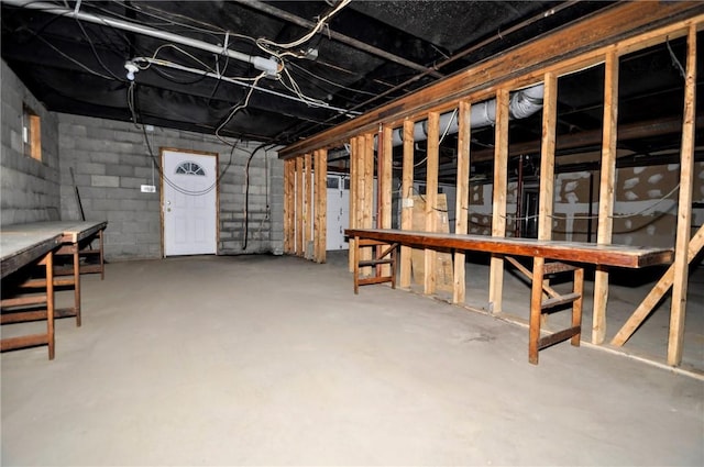 view of unfinished basement