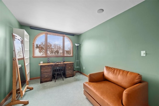 office area with baseboards and light colored carpet