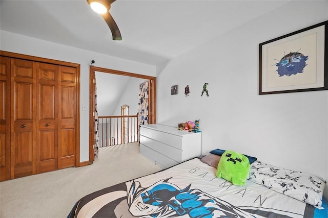 carpeted bedroom with a ceiling fan