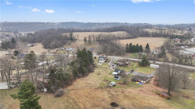 birds eye view of property featuring a rural view