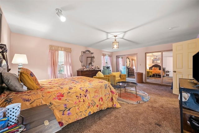 carpeted bedroom featuring two closets