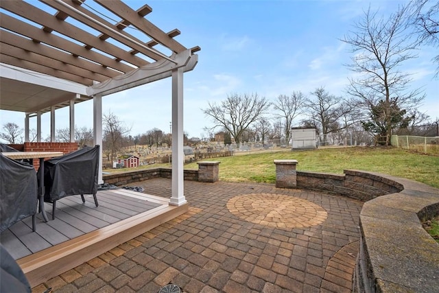 view of patio / terrace featuring a fenced backyard and a pergola