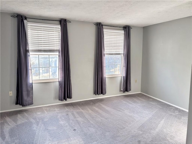 spare room with a textured ceiling, carpet, and a healthy amount of sunlight