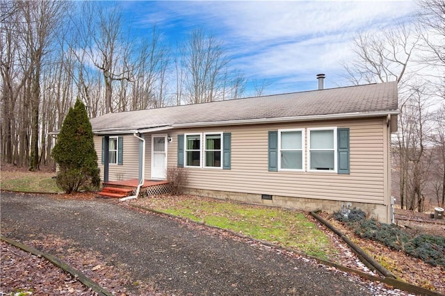 single story home with a shingled roof